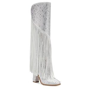 Jessica Simpson WHITE Aspire2 Rhinestone Embellished Fringe Knee High Boots